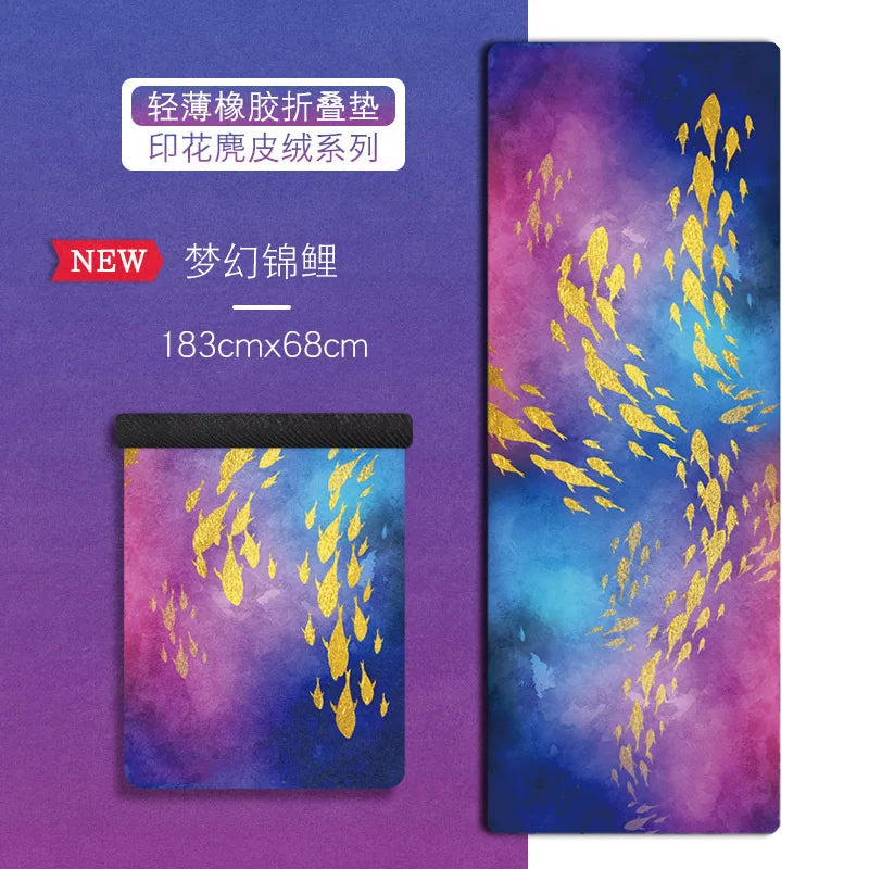 Ultra-thin Folding Yoga Mat Natural Rubber Suede Print Exercise Portable Sweat-absorbing Meditation Aesthetics DIY 183*68*0.1cm