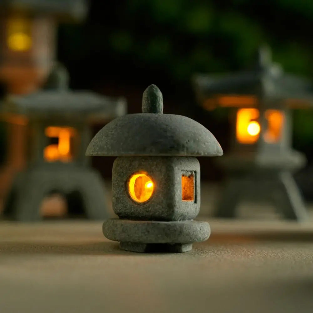 New Mini Pagoda Lantern Light Garden Statue Decorative Sand Stone Micro Landscape Lamp Zen Yard Miniature Bonsai
