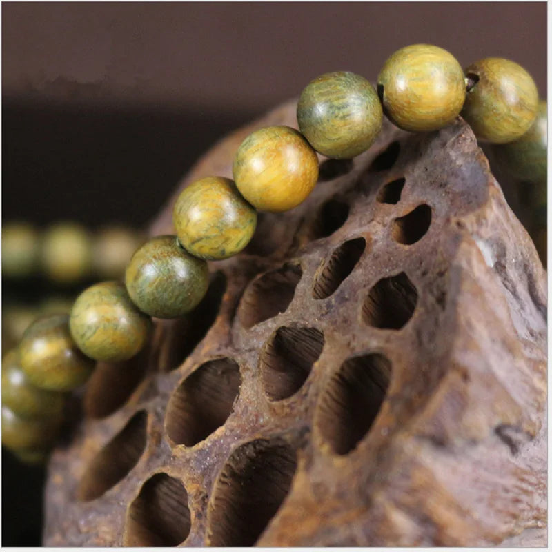 Buddhist 8mm 108 Natural Green Sandalwood Prayer Malas Bracelets Fragrant Wooden Verawood Beads Necklace BRO933