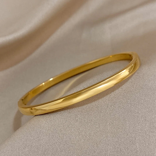 Fashion Smooth Stainless Steel Cuff Bangles Bracelets for Women Men New 4mm Gold Plated Stackable Waterproof Charm Jewelry