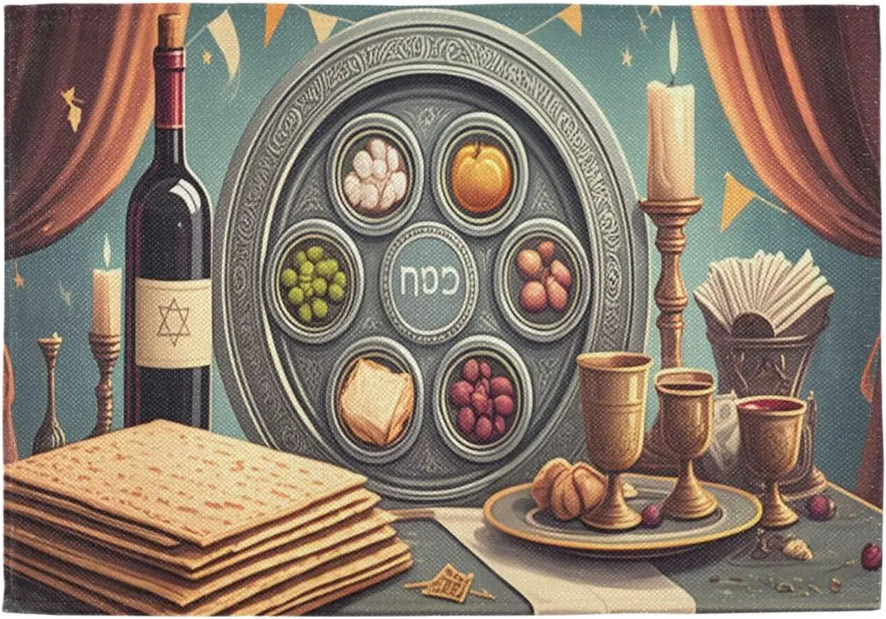Happy Passover Placemats Holiday Party Decor Jewish Pesach Seder Plate Matzo Dining Table Mats Place Mat Passover Decorations