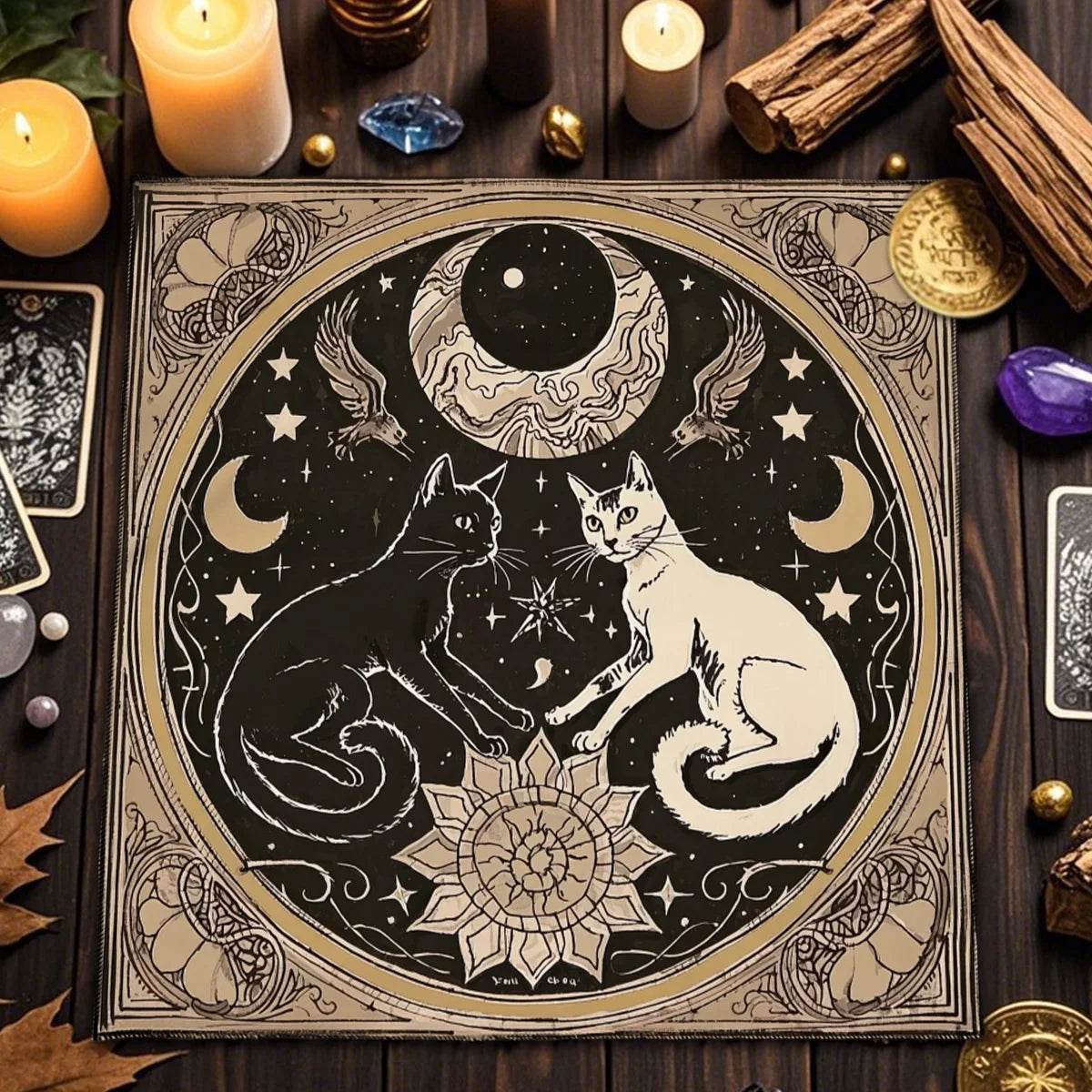 Divination Altar Cloth Civet Cat Tarot Tablecloth For Tarot Card Reading Decorative Voo-Polyester Oracle Card Mat