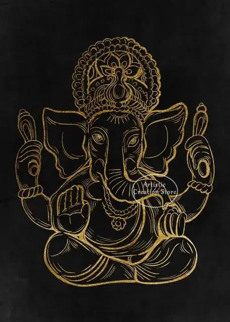 Golden Om Hindu Symbol Ganesha Poster  Indian God Canvas Prints Wall Art for Living Room Bedroom  Minimalist Decor Spiritual Hom