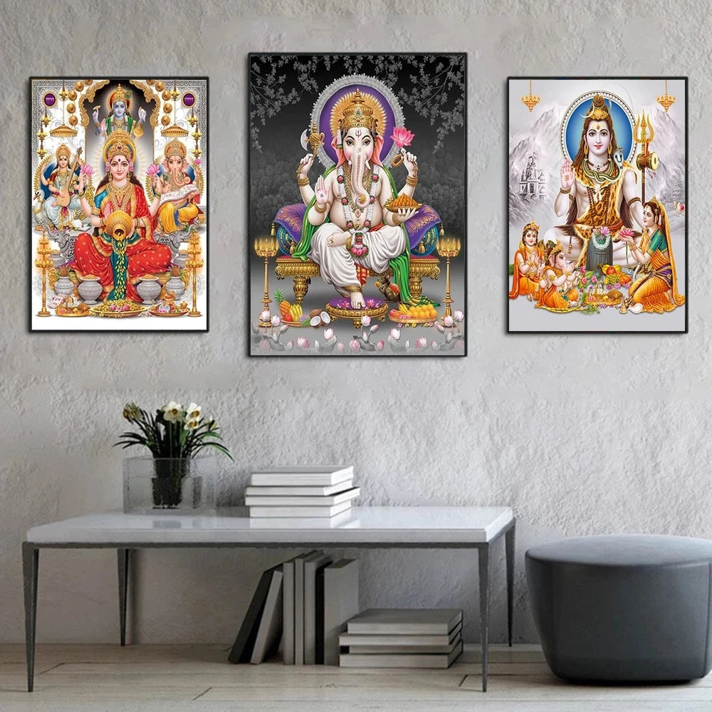 India Hindu God Ganesha Temple Elephant Poster God Series Religion Canvas Painting Print Wall Art Picture Living Room Decor