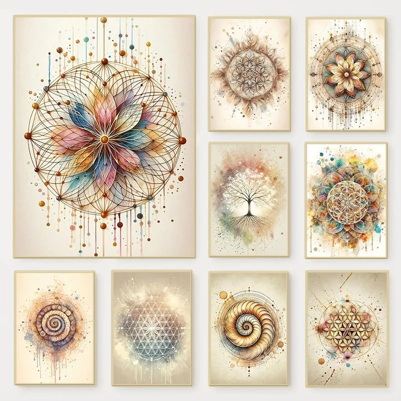 Boho Flower of Life Meditation Poster Positive Energy Sacred Geometry Canvas Painting Spiritual Wall Art Living Room Home Decor