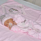 5pcs Handmade DIY Vinyl Name Personalized Baby Girl Newborn Jewels Crown Pink Take Me Home Layette 5 Piece Deluxe Gift Set