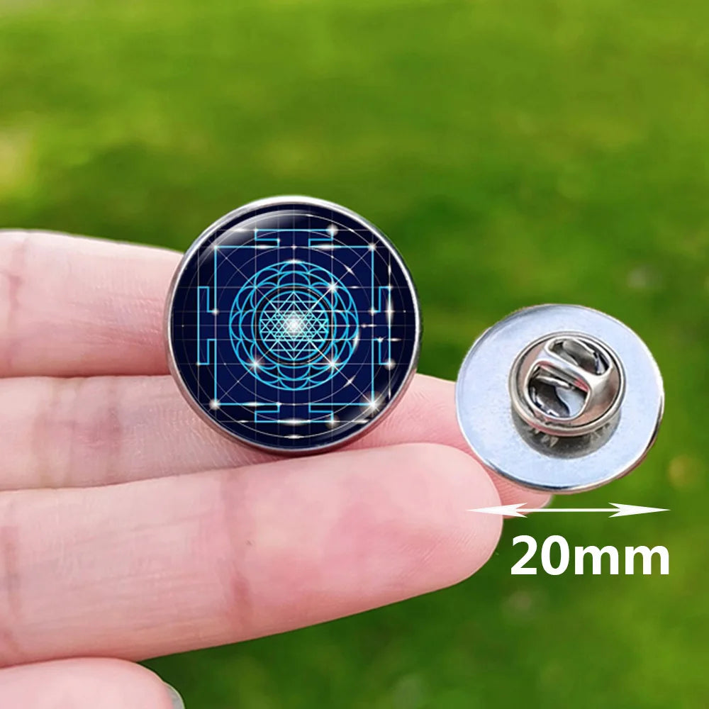 Metatron Cube Stainless Steel Pin Badge Sri Yantra Sacred Geometry Glass Brooch for Men Women Bag Decoration