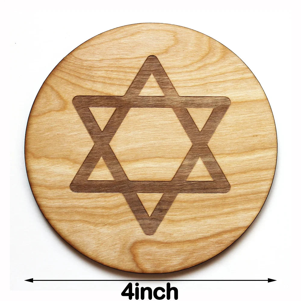 1Pcs Star of David Wood Coaster Hebrew Religious Hot Plate Hanukkah Decoration Jewish Holiday Home Desktop Accessories Judaica