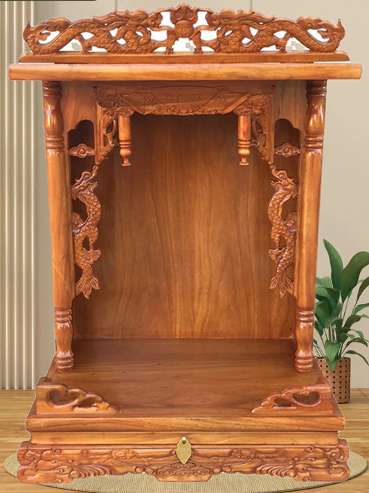 Standing Cabinet with Buddhist Nativity, Solid Wood, God of Wealth
