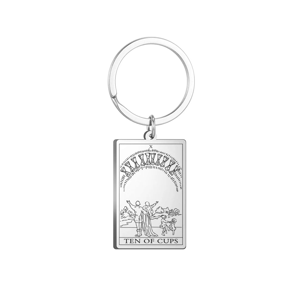 Dawapara Tarot Cards Keychains Stainless Steel Vintage Amulet Good Luck The Major Arcana Keyring Wiccan Jewelry