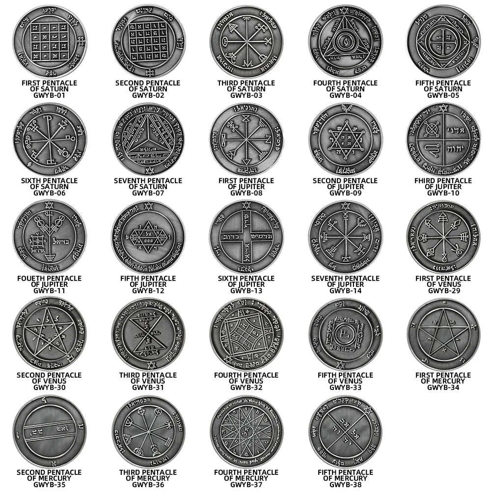 Key of Solomon Pentacle Talisman Coin Planetary Seal Amulet Occult Metal Tokens for Rituals,Spiritual Divination Gift Set