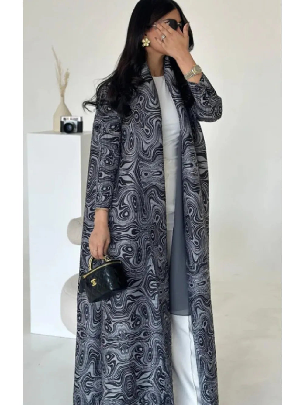 Muslim Pleated Abaya Stretch Open Dress Dress Women Eid Maxi Caftan Cardigan Robe Print Dubai Kaftan Islam Vestidos Jalabiya
