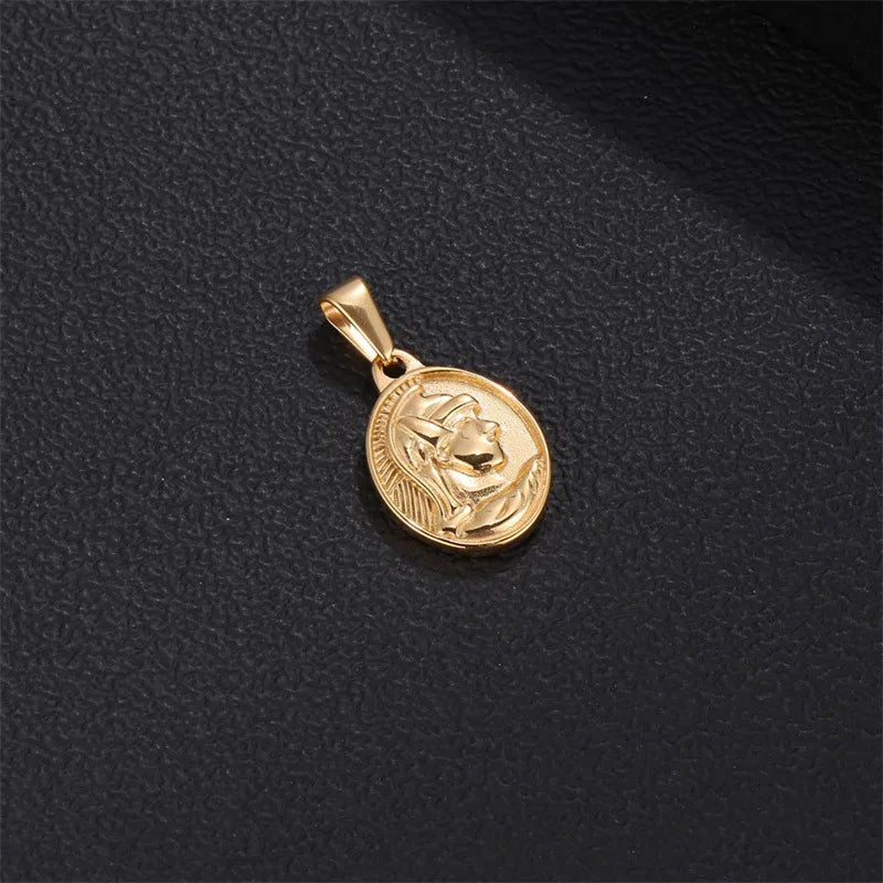 316L Roman Centurion Pendant Men Oval Medal Portrait Coin Charms Stainless Steel Necklace Religious Jewelry