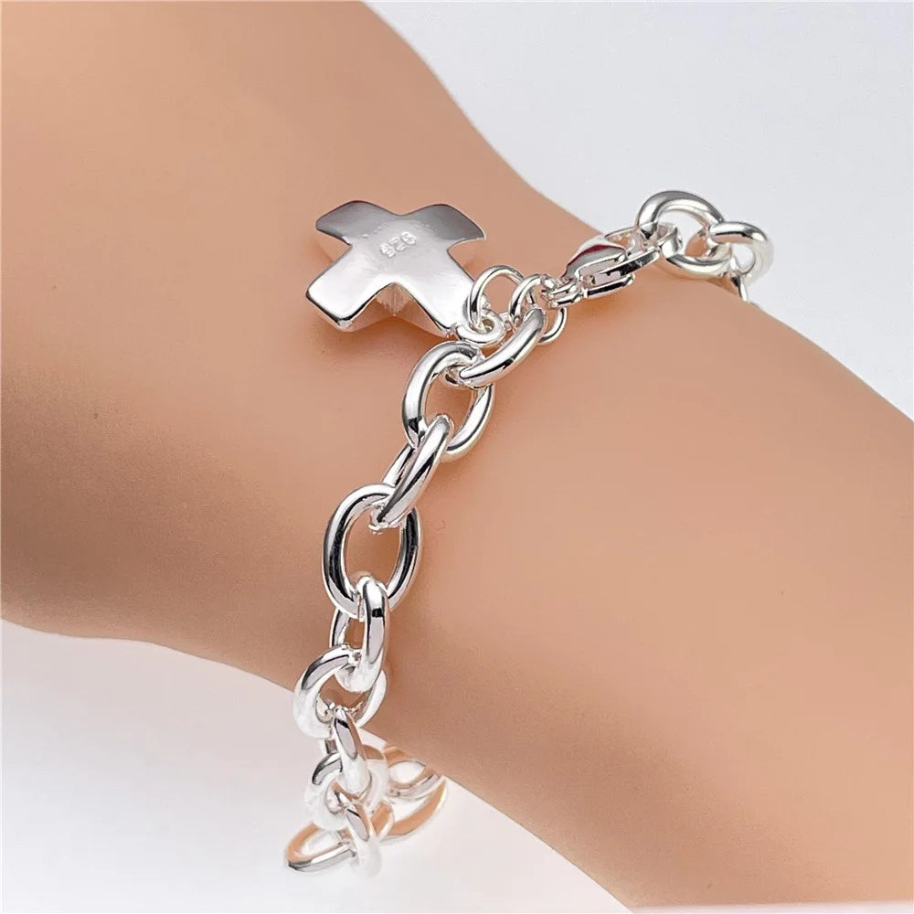 925 Sterling Silver Unique Cross Bracelets For Women Fashion Costume Jewelry 20cm 8inch Wedding Accessories Christmas Gifts