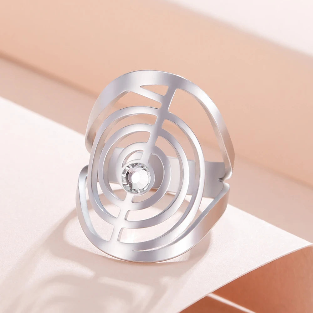 Dawapara ChoKuRei Adjustable Ring Spiral Reiki Healing Symbol Sacred Geometry Stainless Steel Ring Gift for Birthday Anniversary