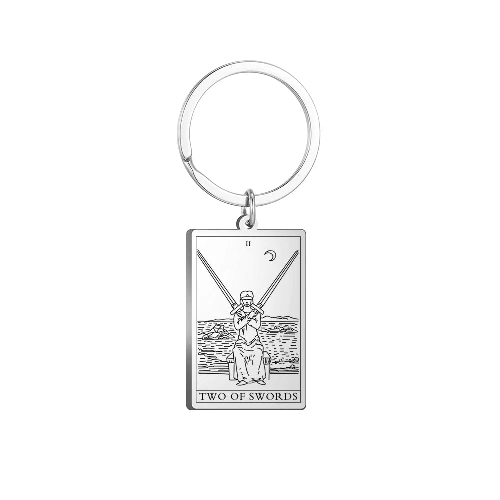Dawapara Tarot Cards Keychains Stainless Steel Vintage Amulet Good Luck The Major Arcana Keyring Wiccan Jewelry