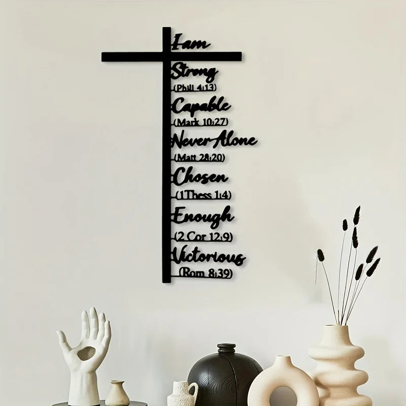 Iron Religious Cross with Bible Verse Wall Decor, Christian Scripture Wall Art for Wedding Easter Christmas Decoration