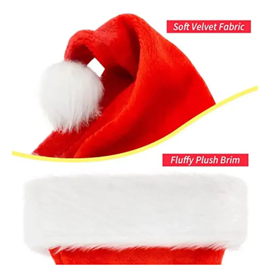 Red Gold Silk Velvet Border Christmas Hat for Adults and Children, Snowman, Elk, Santa Claus, Hat Decoration, New, 2025