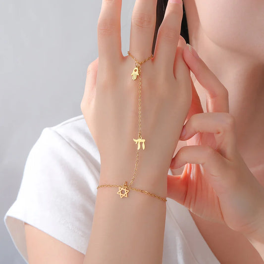 Dawapara Star of David and Chai Bracelet Hand Chain Jewish Hexagram Good Luck Judaica Jewelry Stainless Steel Jewelry