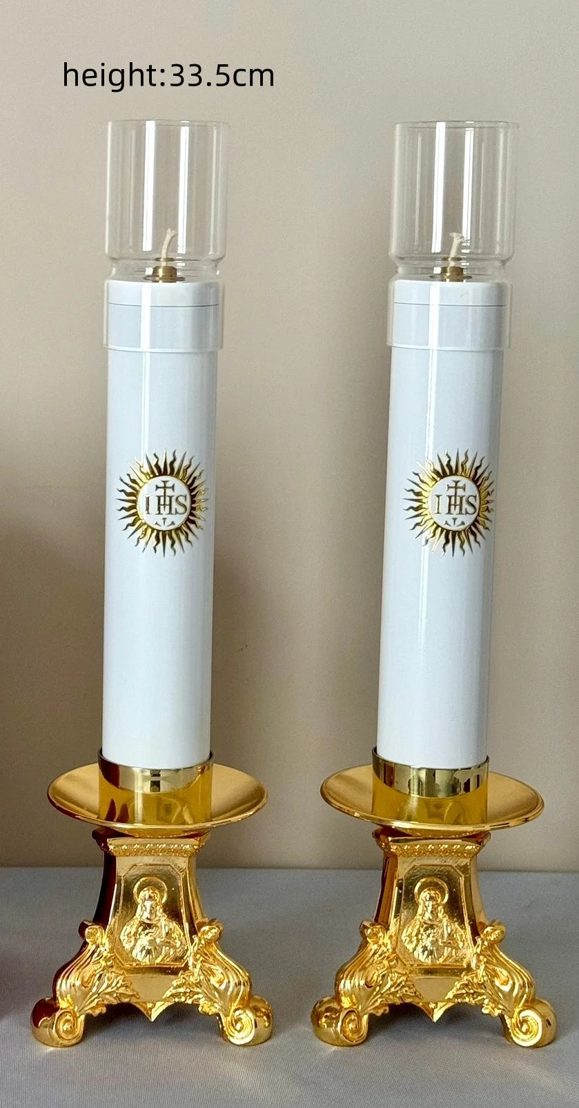 Catholic Oil Lamp Candle Stick With Windshield And Base With Gold Gilded Religious Symbol For Home Altar Church Supplies