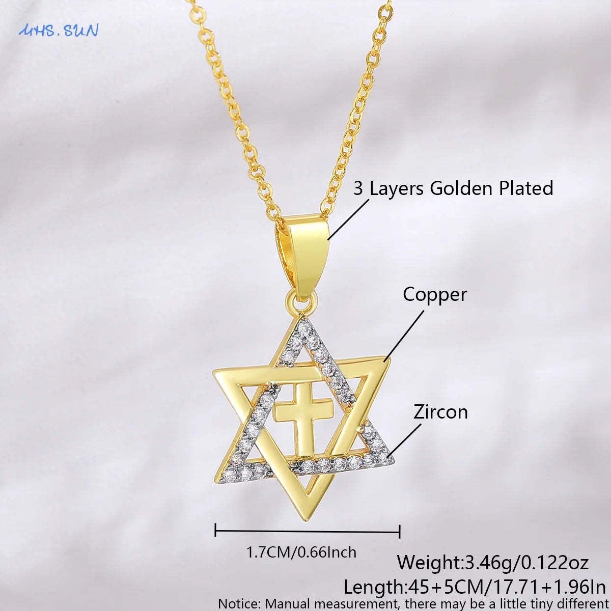 MHS.SUN Luxury Star of David Necklaces for Women Men Fashion Hollow Hexagonal Star Pendant Chain Necklace Judaica Jewish Jewelry