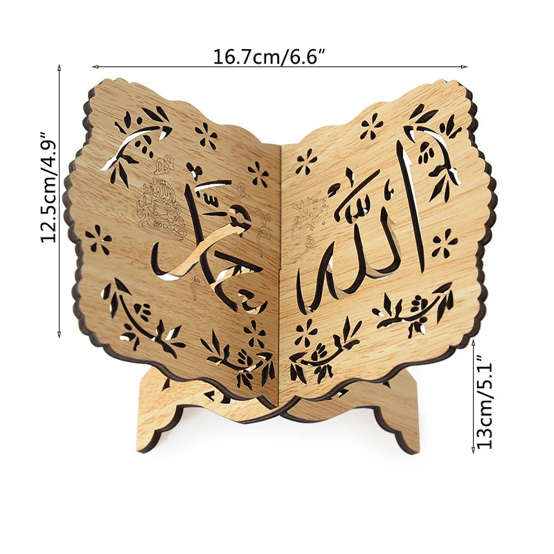 Eid Mubarak Wooden Quran Holy Book Stand Holder Display Bible Rack Ramadan Decor Islamic Muslim Home Ornament Folding Book Shelf