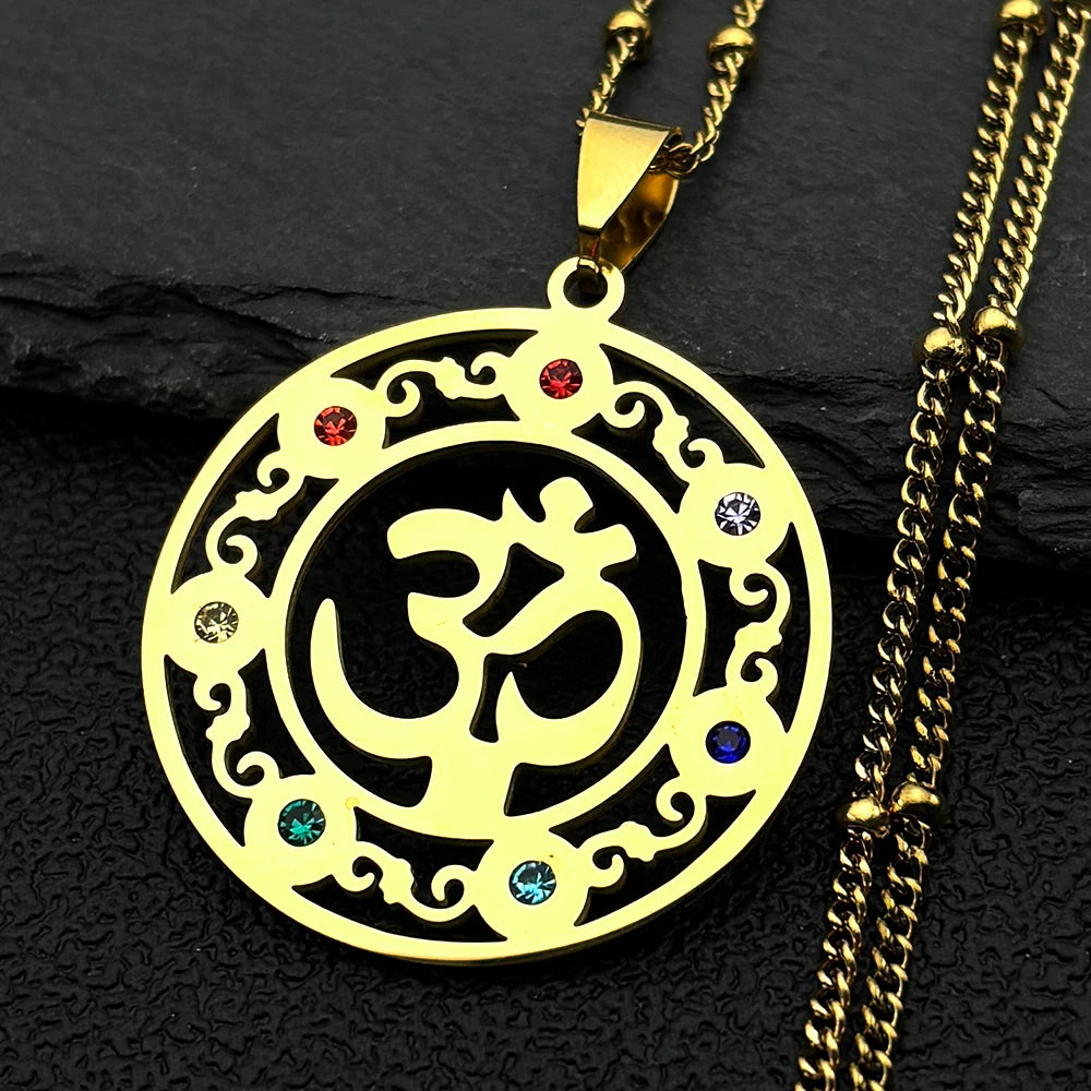 7 Chakra Sacred Geometry Metatron Necklace for Women Flower of Life Stainless Steel Stone Necklaces Reiki Healing Jewelry 9758
