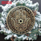 2D Flat Hamsa Hand Star of David Round Metal Tin Sign - Hebrew Blessing Themed Wall Decor, Spiritual Jewish Art for Home, Medita