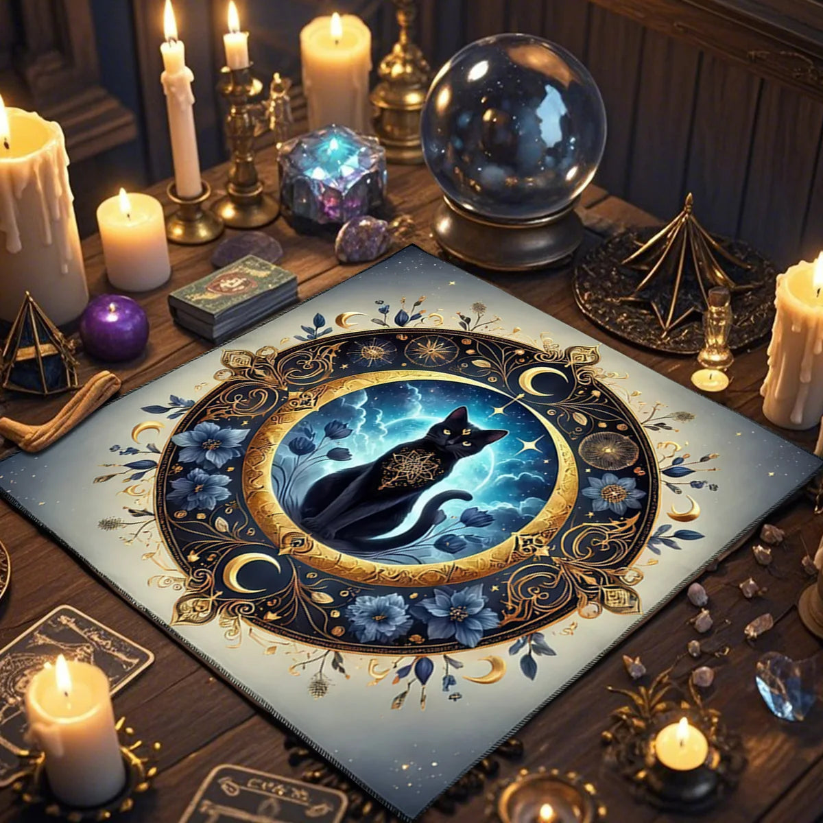 Divination Altar Cloth Civet Cat Tarot Tablecloth For Tarot Card Reading Decorative Voo-Polyester Oracle Card Mat