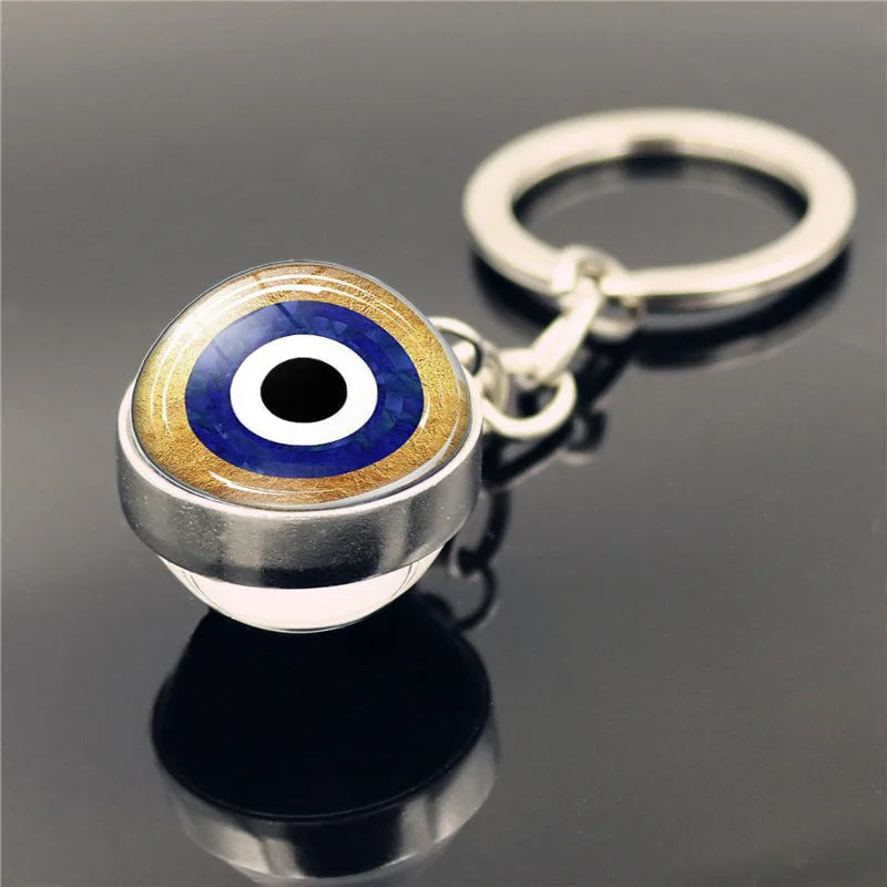 Blue Türkiye Eye of Evil Key Chain Pendant Double Crystal Glass Ball Pendant Metal Key Chain Pendant