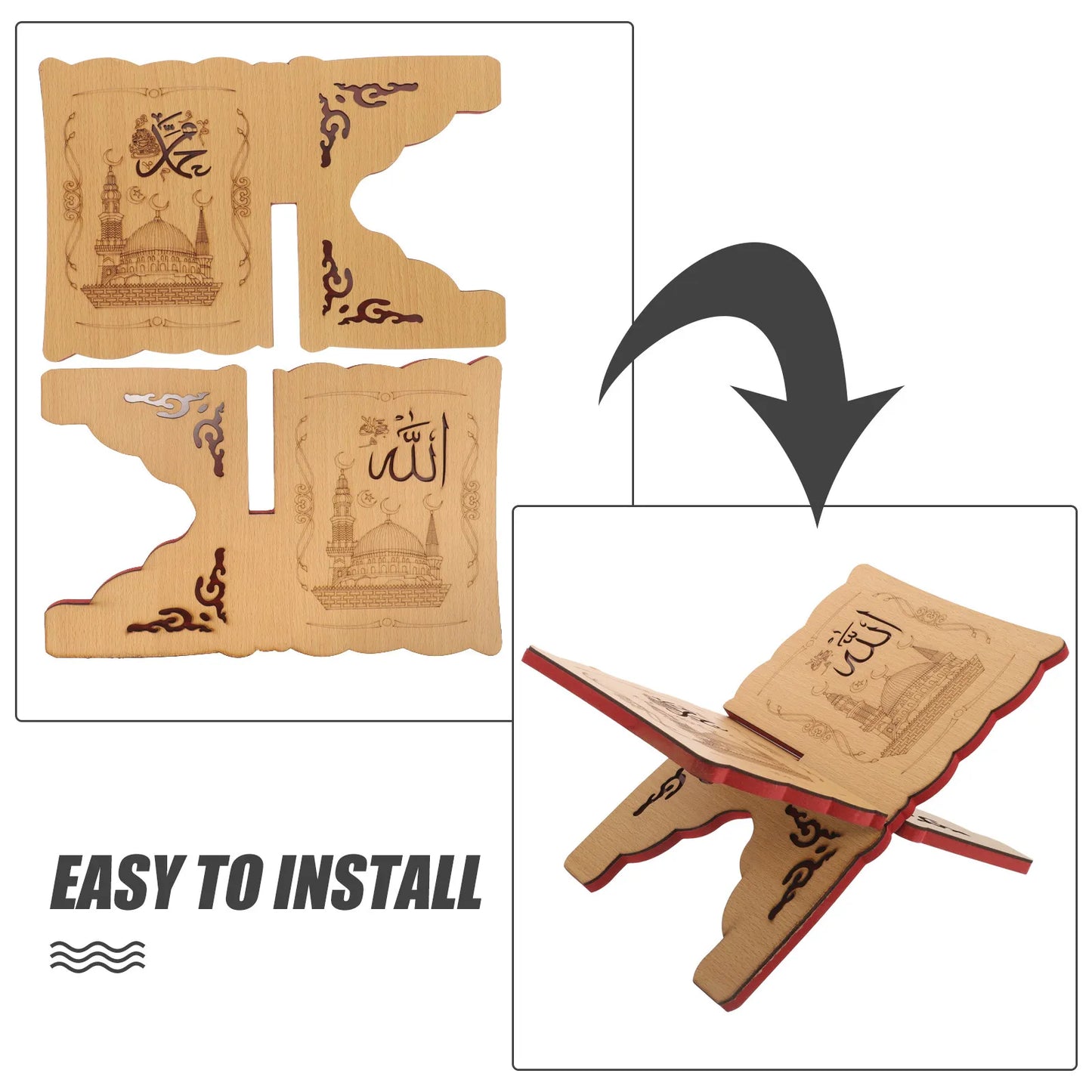 Wood Quran Stand Detachable Reading Holder Multifunction Book Rack for Home School Desk Elegant Wooden Book Storage Reading