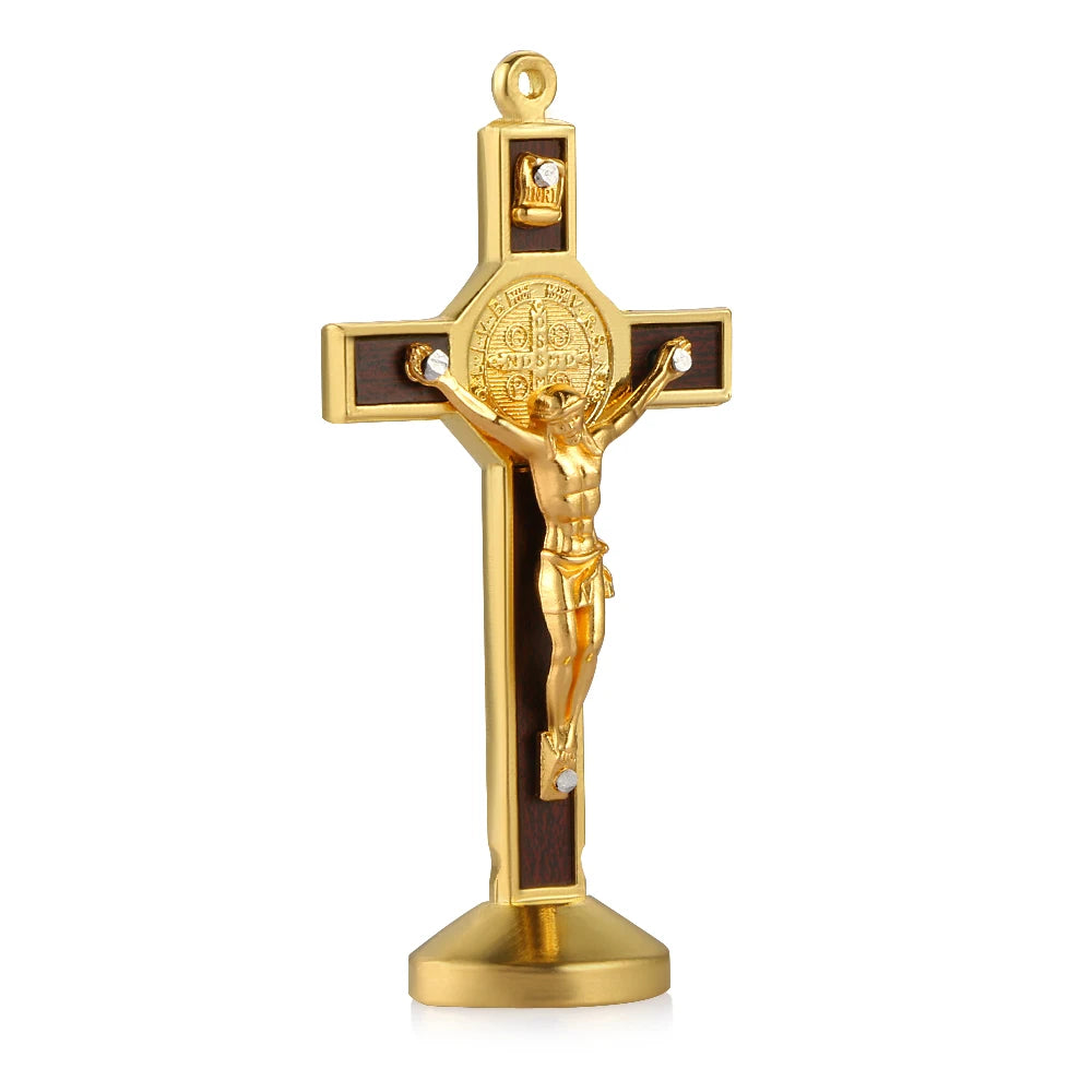 Fashion Car Ornament Metal Jesus Wood Cross Crucifix Auto Interior Dashboard Decoration Christian Jesus Ornaments Accessories