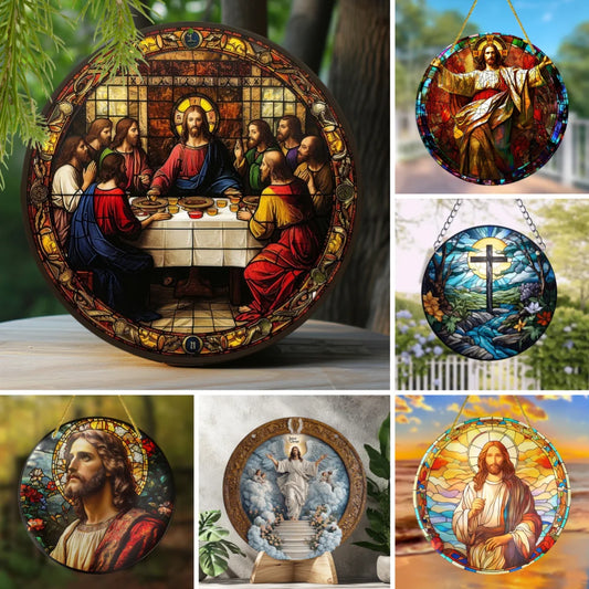 Art Deco Acrylic Religious Jesus Sun Catcher,Wall Hanging Decorative Sign for Home & Garden, Multipurpose Religious Theme Plaque