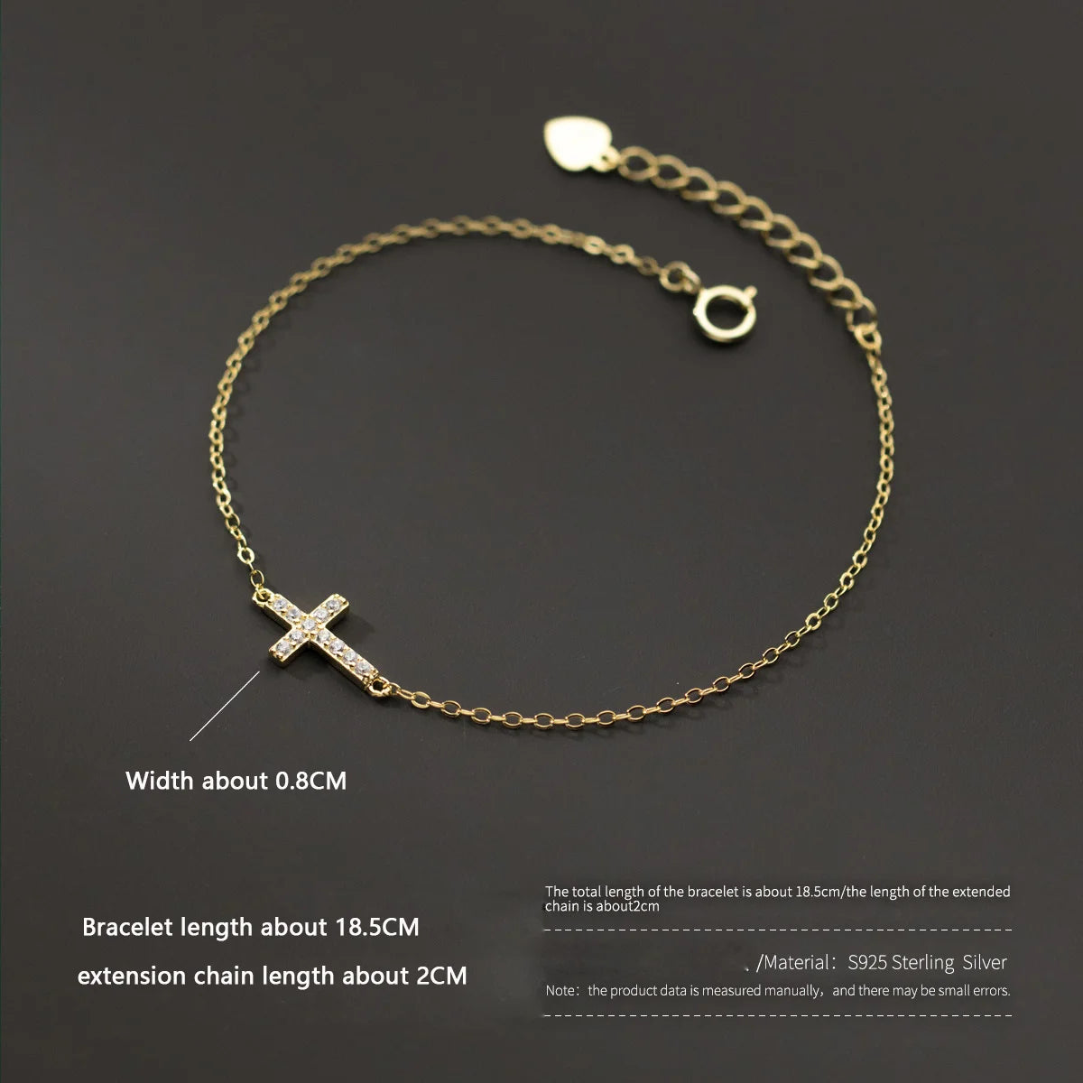 WANTME 925 Sterling Silver Simple Gothic Pave Zircon Cross Chain Bracelet for Women Fashion Statement Gold Party Jewelry Gift