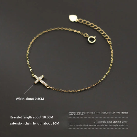 WANTME 925 Sterling Silver Simple Gothic Pave Zircon Cross Chain Bracelet for Women Fashion Statement Gold Party Jewelry Gift