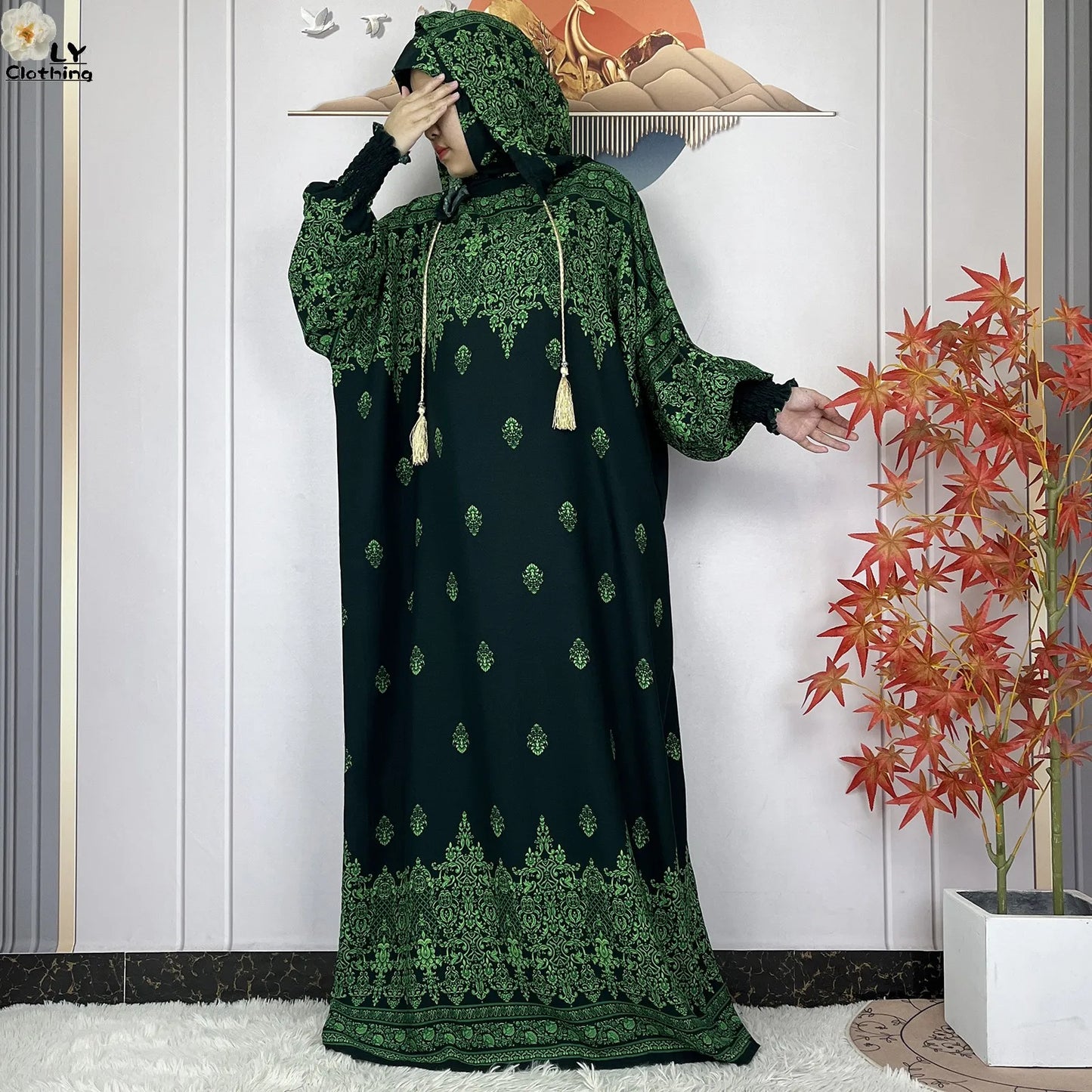 2025 Women Long Sleeves Dress Cotton Ramadan Abaya with Two Hats Muslim Women's Kaftan Dress Dubai Turkey Islam Prayer Clothing