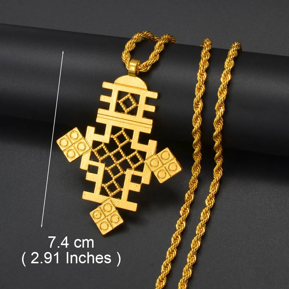 Annio Ethiopian Gold Color Cross Charms Pendant Necklaces African Jewelry Eritrean Anniversary Accessories #161916