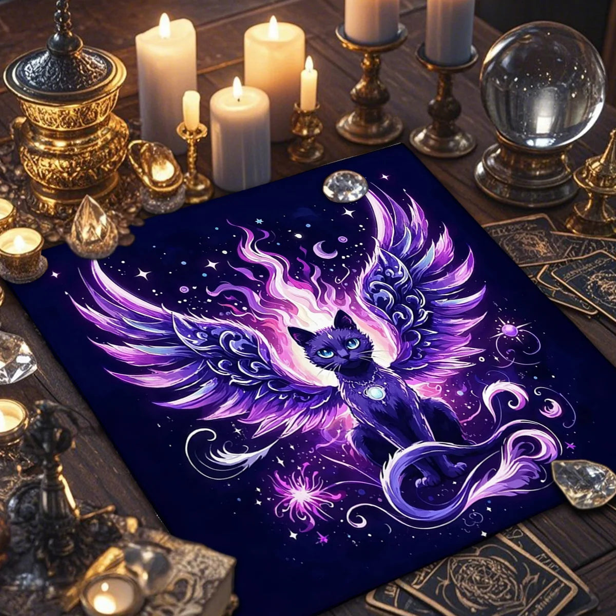 Divination Altar Cloth Civet Cat Tarot Tablecloth For Tarot Card Reading Decorative Voo-Polyester Oracle Card Mat