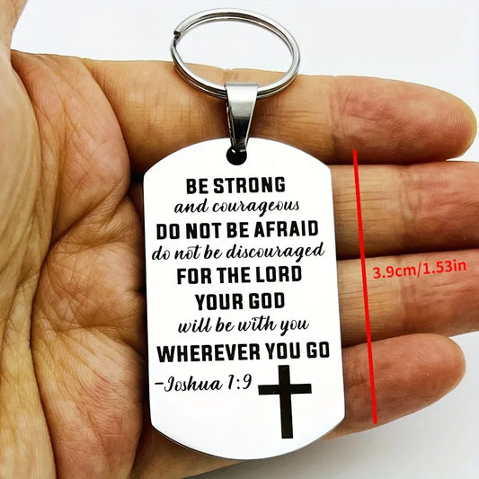 1pc Cross Christian Gifts Inspirational Bible Verse Keychain, Be Strong And Courageous Pendant,  Religious Jewelry For Birthday