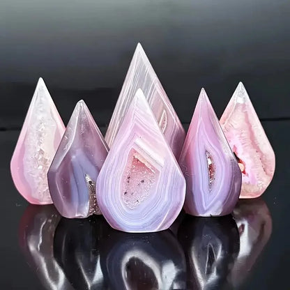 1pc Pink Agate Water Drop Ornament, Unique Natural Crystal Home Decor Gift for Collectors & Beginners