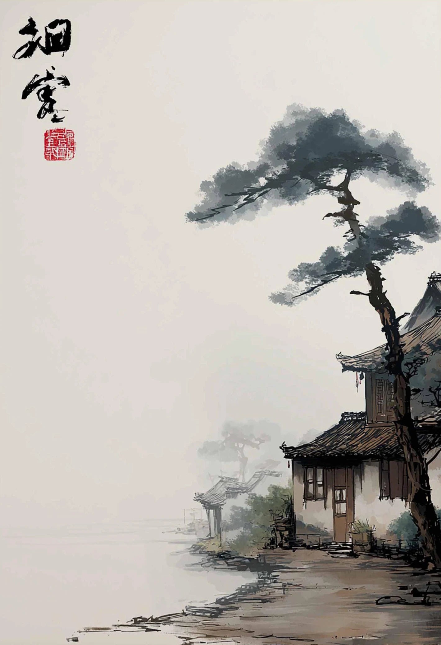 Modern Minimalist Chinese Style Zen Fishing Natural Scenery Poster Canvas Paintings Wall Art Pictures Office Home Decor