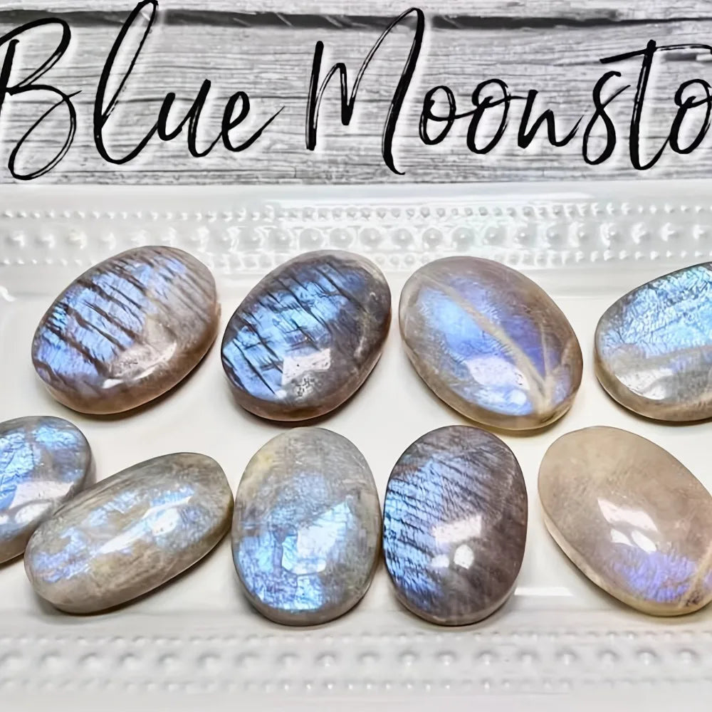 Natural Blue Luminous stone Crystal Palm Stone for Mind Healing Finger Massage Energy Healing Feng Shui Meditation Worry Stone