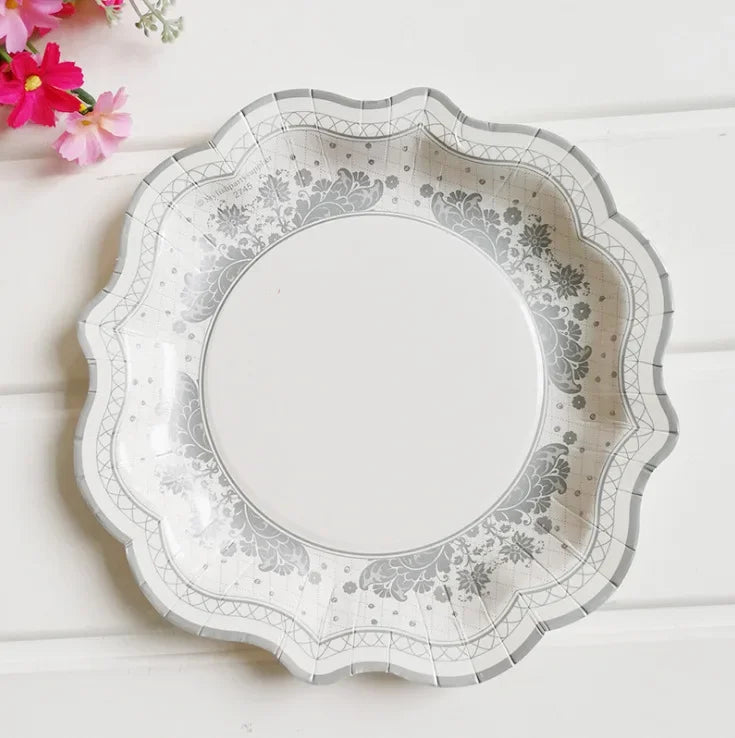 8pcs Chinese Blue White Porcelain Plate Party Decoration Plate Retro Wave Edge Plate Holiday Cake Plate Disposable Paper Plate