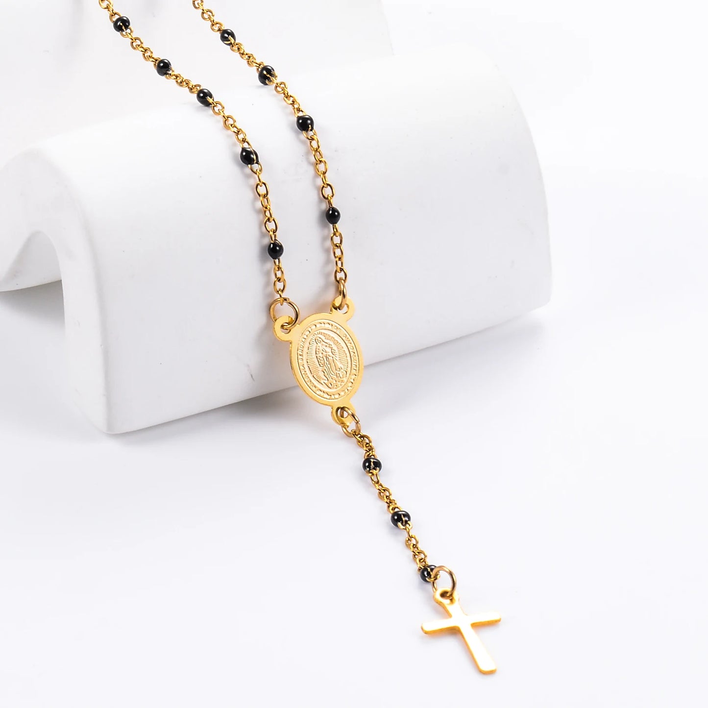 Stainless Steel Rosary Beads Christianity Necklaces Jesus Long Chains For Woman/Man Cross Pendants Christian Jewelry Prayer