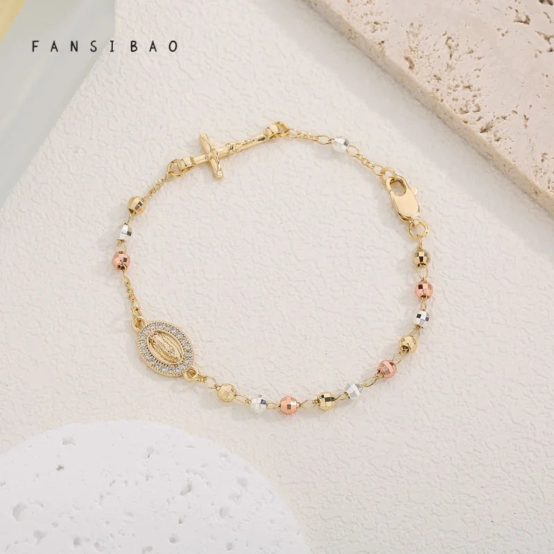 FanSibao Virgin Mary Rosary Bead Bracelet for Women Style Bracelet Fashion Accessories Original Design Bangle Jewelry