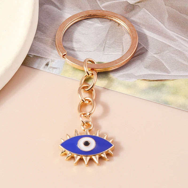 Retro Alloy Turkish Lucky  Evil Eyes Keychain Hamsa Hand Key Ring Pendant for Women Girls Handbag Decor DIY Jewelry Gifts