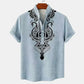 Men's shirt ethnic style 3D printing henley shirt, men's fashion button down collar short sleeve, high quality men's tops