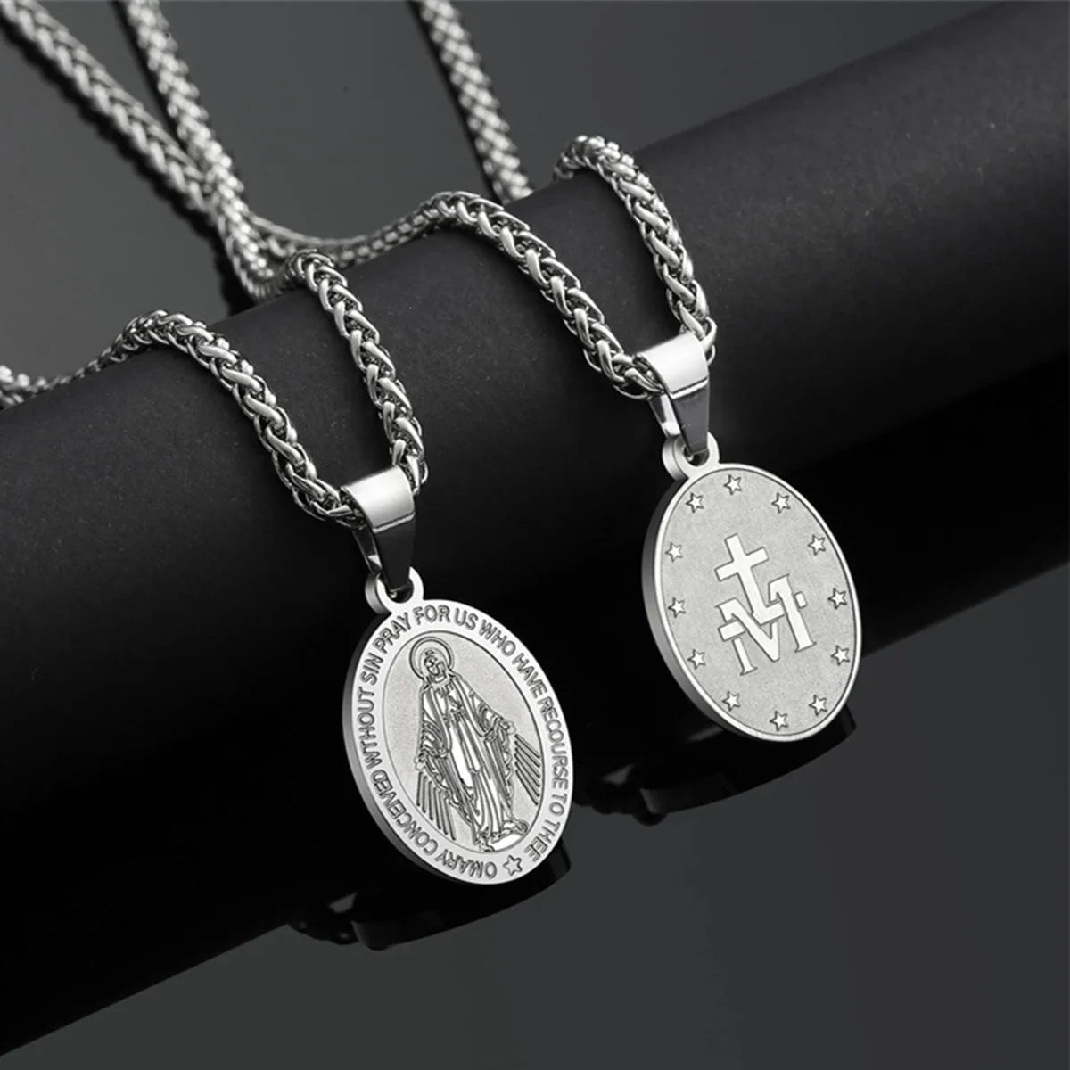 HNSP Virgin Mary Pendant Miraculous Medal Catholic Necklace Stainless Steel Religious Jewelry For Men Women Gift