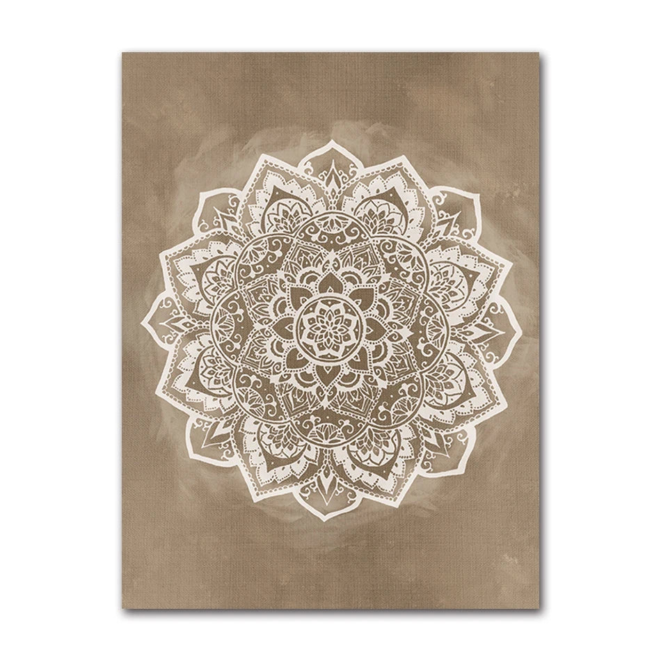 Mandala Boho Wall Art Canvas Painting Poster Print Brown for Rustic Bedroom Office Home Decor Pictures Bathroom Geometry