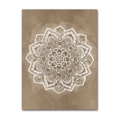 Mandala Boho Wall Art Canvas Painting Poster Print Brown for Rustic Bedroom Office Home Decor Pictures Bathroom Geometry